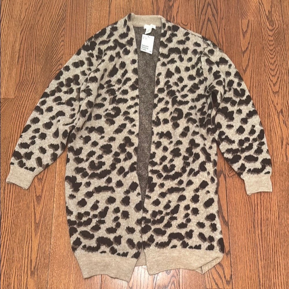 H&M Beige and Dark Brown Leopard Print Open Cardigan